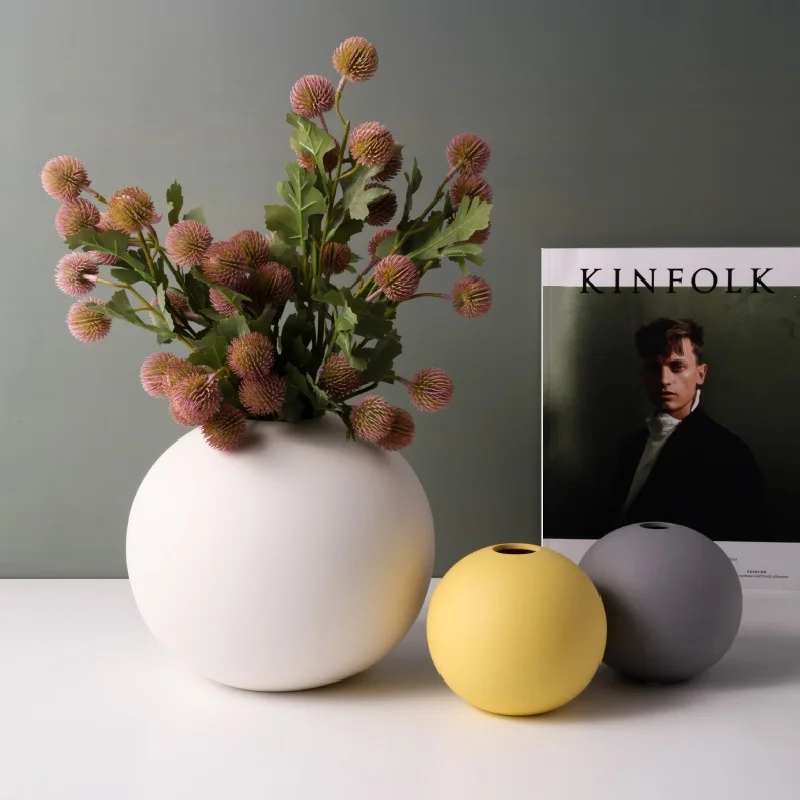

Nordic Ins Round Fashion Simple Vase Ceramic Decoration Living Room Table Flowers Morandi Home Dry Flower Family Decoration