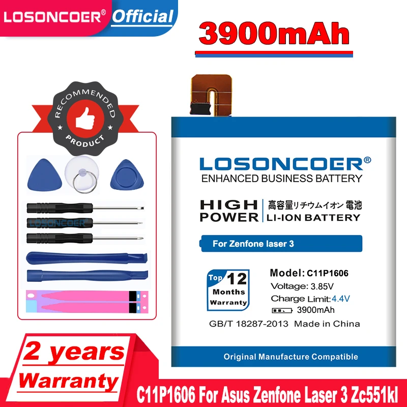 LOSONCOER 3900mAh C11P1606 Battery For Asus Zenfone Laser 3 Z01BDA/BDC Zc551kl Mobile Phone +Free tools | Мобильные телефоны и