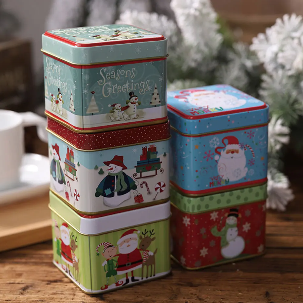 Christmas Candy Box Cute Mini Gift Package Tin Box Candy Baking Cookies Biscuit Case Container Sealed Storage Jar Random Pattern