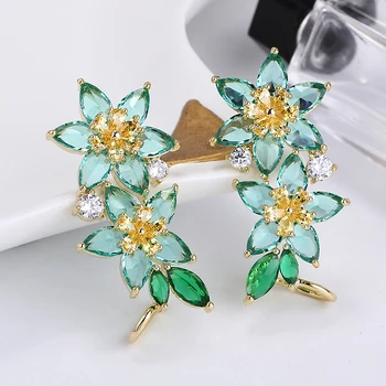 

Hot Beautiful Fresh Flower Cuff Earrings Luxury Lady's Gold Plating Post Cubic Zircon Crystal Angel Ear Sweep Climber Earrings