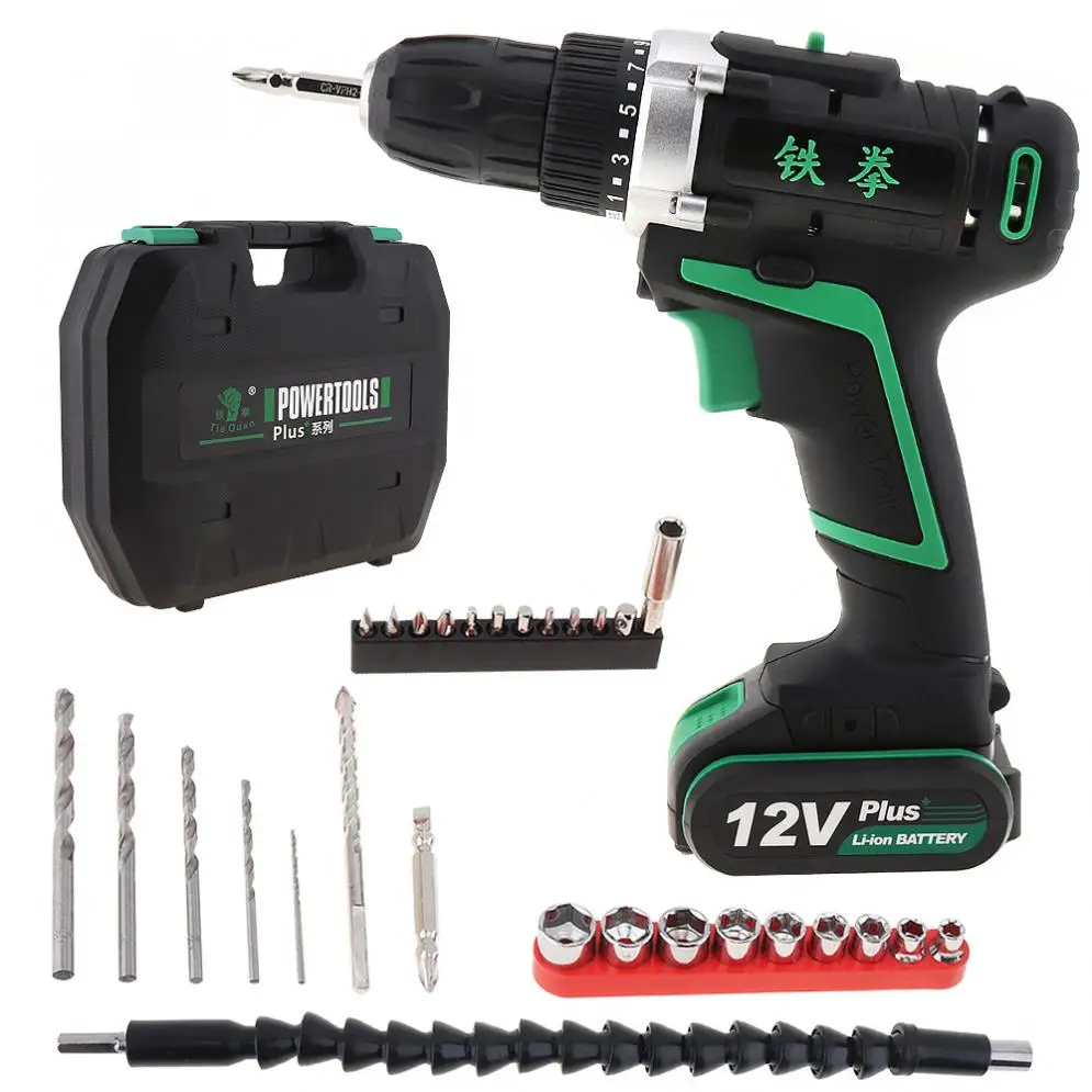 

100 - 240V Cordless 12V Electric Drill / Screwdriver with Rotation Adjustment Switch and Plastic Box 29pcs Accessories Set