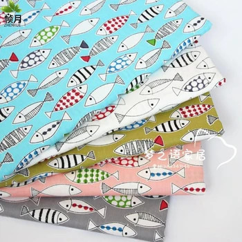 

100% Cotton Fabric Patchwork For sewing DIY Handmade Home Textile Cloth For Dress curtain Patchwork Colorful fish style 5 piece