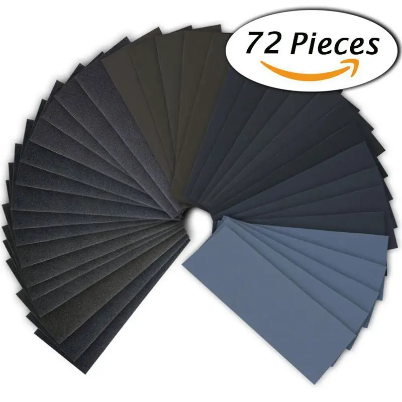 72Pcs 400 to 3000 Grit Wet Dry Sandpaper Assortment 9 x 3.6 Inches for Automotive Sanding, Wood Furniture Finishing And Wood Tur
