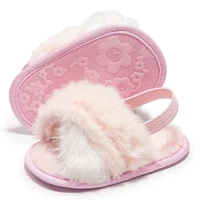 Baywell Baby Girls Leopard Plush Sandals Faux Fur Slides Sandals Newborn Non-Slip Shoes Indoor Outdoor Infant Slippers 0-18M 3