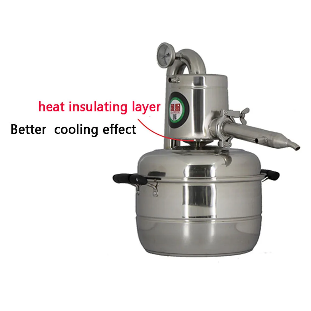 

Free Shipping Stainless Steel Home Alcohol Distiller with Thermometer Spirits Distillation Boiler 15L