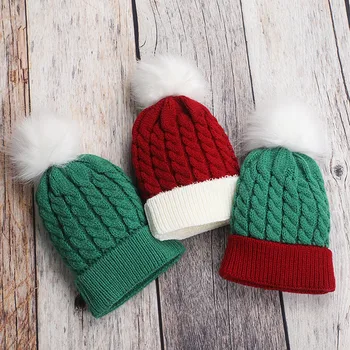 

Christmas hat Baby Skiing Fashion Thick Ultra Soft Plush Keep Warm Winter Hats Knitted Cotton Hat Xmas cap колпаки новогодние