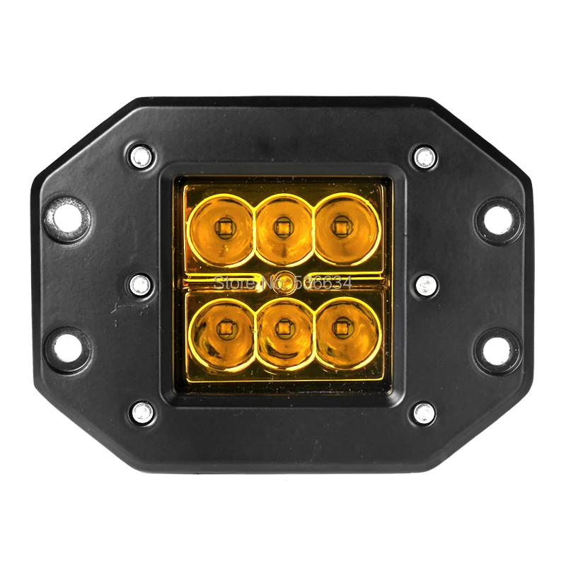 1pc 18W Yellow 18 Вт красный/белый/желтый светодиодный светильник для работы с заподлицо внедорожный светильник для вождения Точечный светильник для внедорожника 4WD ATV Truck pick-up Car - Цвет: 1pc 18W Yellow