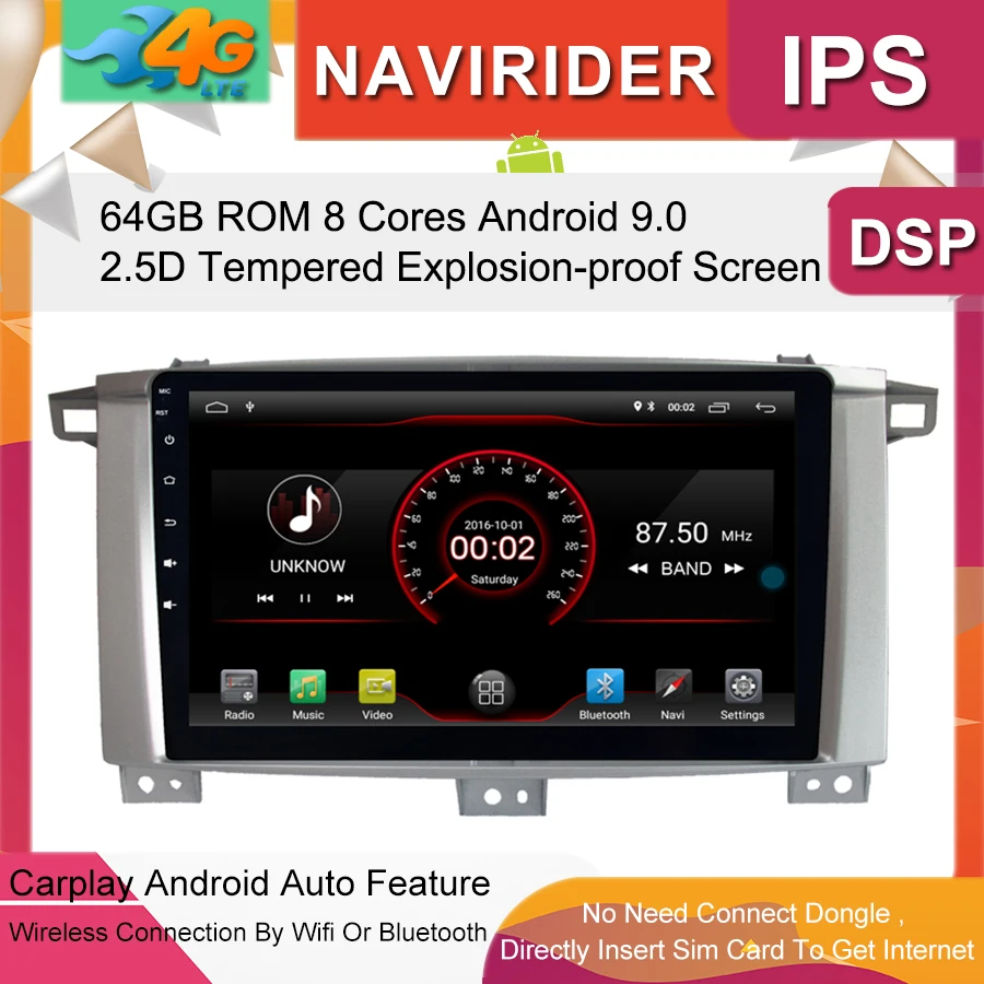 Автомобильный мультимедийный плеер ips экран монитор LC100 gps магнитофон Bluetooth Android 9,0 для Toyota Landcruiser система навигации транспортного средства