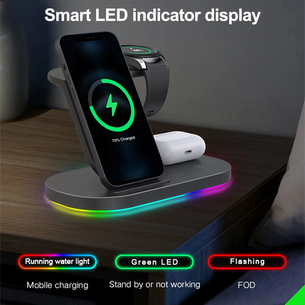 3 IN 1 Wireless Charger Station For Samsung S21/S20/S10 Galaxy Watch 4 Classic Wireless Charging For iPhone 13 12 Airpods 2 Pro 3 IN 1 Wireless Charger Station For Samsung S21/S20/S10 Galaxy Watch 4 Classic Wireless Charging For iPhone 13 12 Airpods 2 Pro