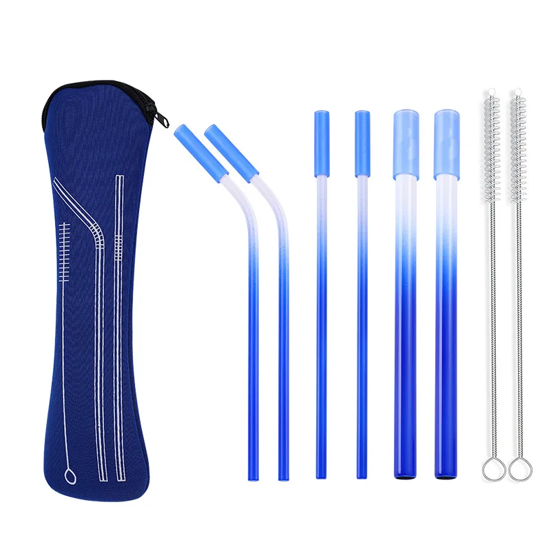 

Rich Colors Reusable Metal Drinking Straw Set 5/9Pcs 304 Stainless Steel Sturdy Bent Straight Drinks Straw with Straw Brush