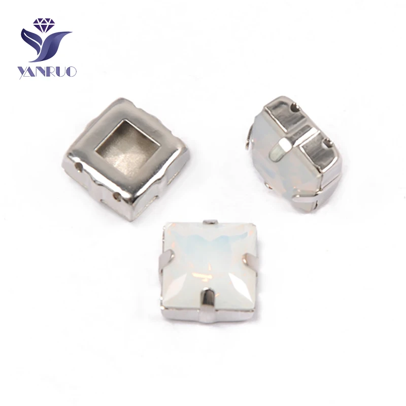 White Opal Yanruo 4447 принцесса квадратные стеклянные драгоценные камни DIY Декоративные Камни Точка назад стразы с отверстиями Стразы для одежды аксессуары - Цвет: White Opal