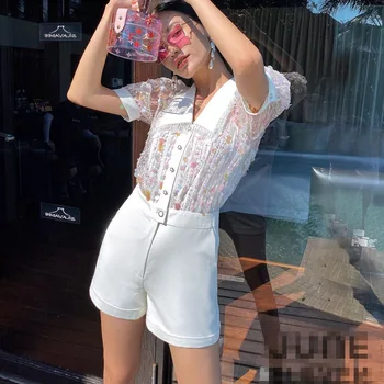 

Summer New Style Small Evening Queen Party temperament can wear sequined white jumpsuit