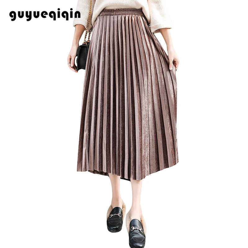 gugueqiqin Женская юбка с высокой талией повседневная юбка яркий цвет плиссированная юбка