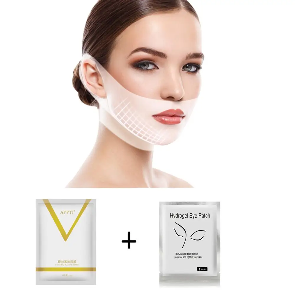 

Sleep Mask Face Anti Wrinkle Set with 4D V Face Mask kit Moisturizing Eye Mask Eye Care Chin Cheek Lift Thin Face-Lifting Mask
