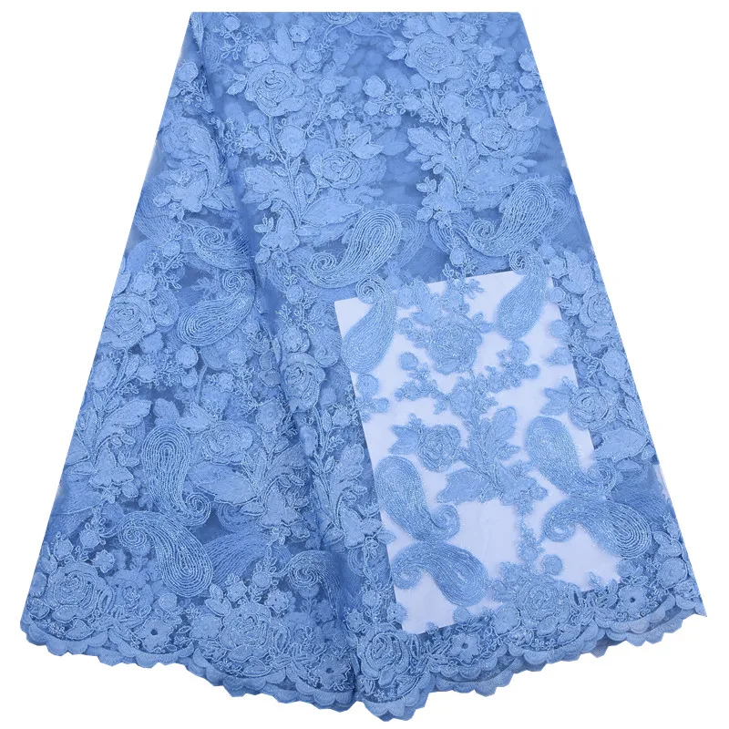 Небесно-голубая африканская кружевная ткань с вышивкой в нигерийском стиле, высокое качество, французское Тюлевое кружево для свадебного платья 1765