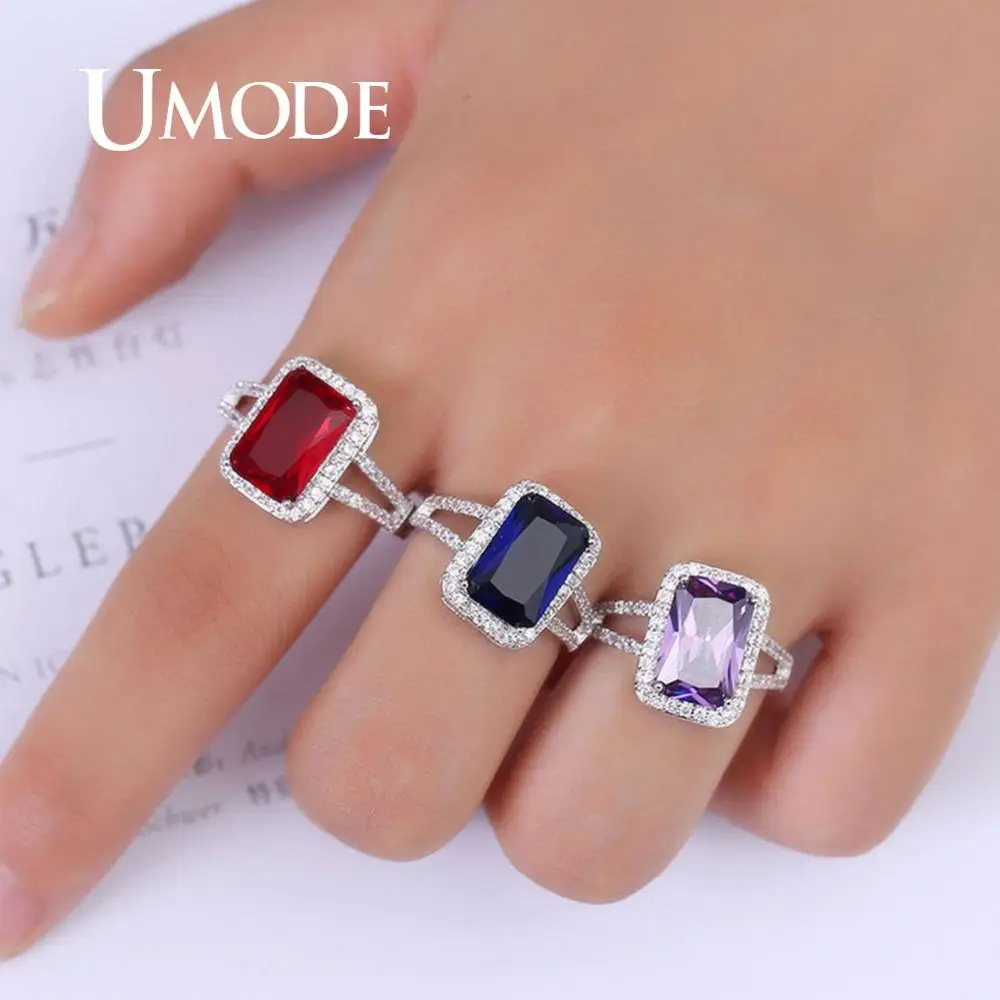 UMODE, роскошные брендовые Свадебные Кольца для женщин, квадратное кольцо с кубическим цирконием и кристаллами, женские Роскошные вечерние ювелирные изделия, подарки на помолвку UR0592