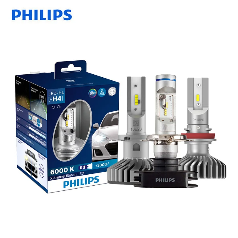 Philips X treme Ultinon светодиодный светильник H4 H7 H8 H11 H16 9005 9006 HB3 HB4 12 в 6000K головной фонарь