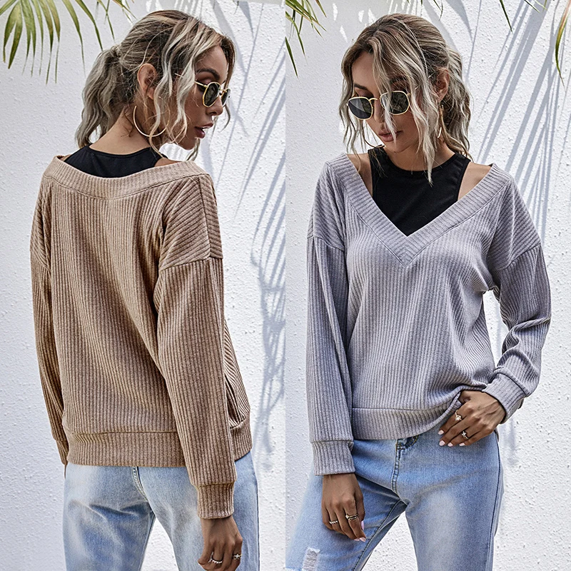 

2020 Autumn New Style Small Fragrance Fashion Fake Two Piece Stitching Pure Color Knitted Sweater Women Pullover