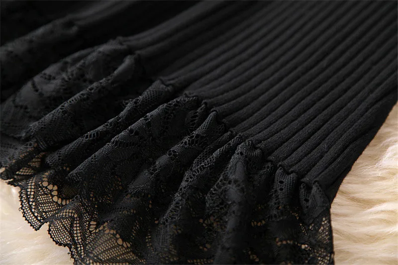 Новинка, женское модное платье на осень и зиму, Vestidos, длинный рукав, кружево, пэтчворк, вязаный жилет, топ+ платье-свитер, комплект из 2 предметов