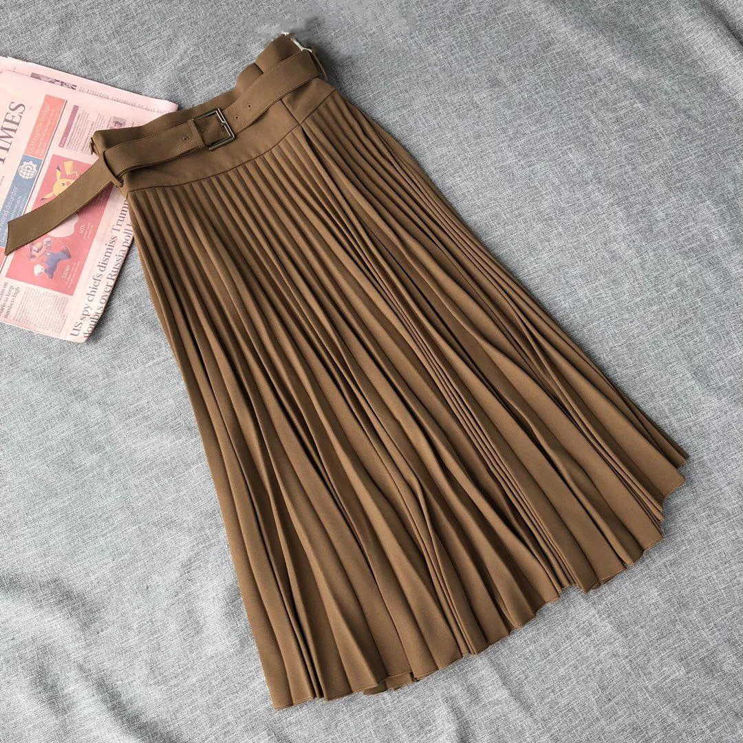 Новые женские модные сексуальные однотонные Высокая талия с поясом плиссированные юбки 0903