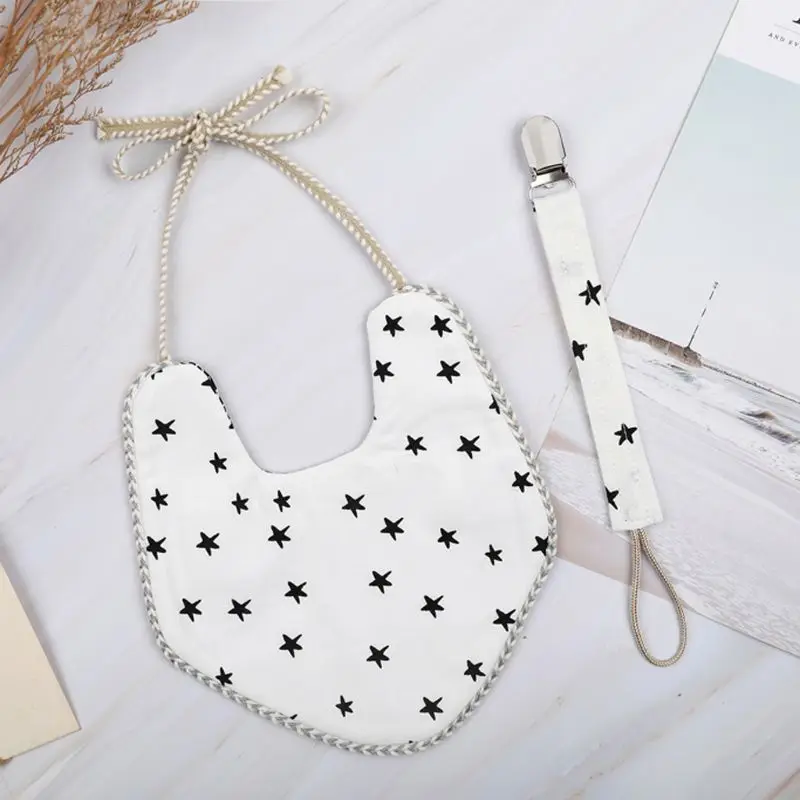 Baby Pacifier Clip Chain Baby Cotton Linen Bib Set Perfect Newborn Shower Gift