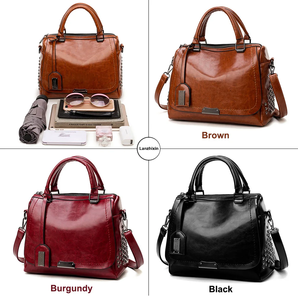 Сумка женская из вощеной кожи роскошный саквояж с кармашком для кошелька