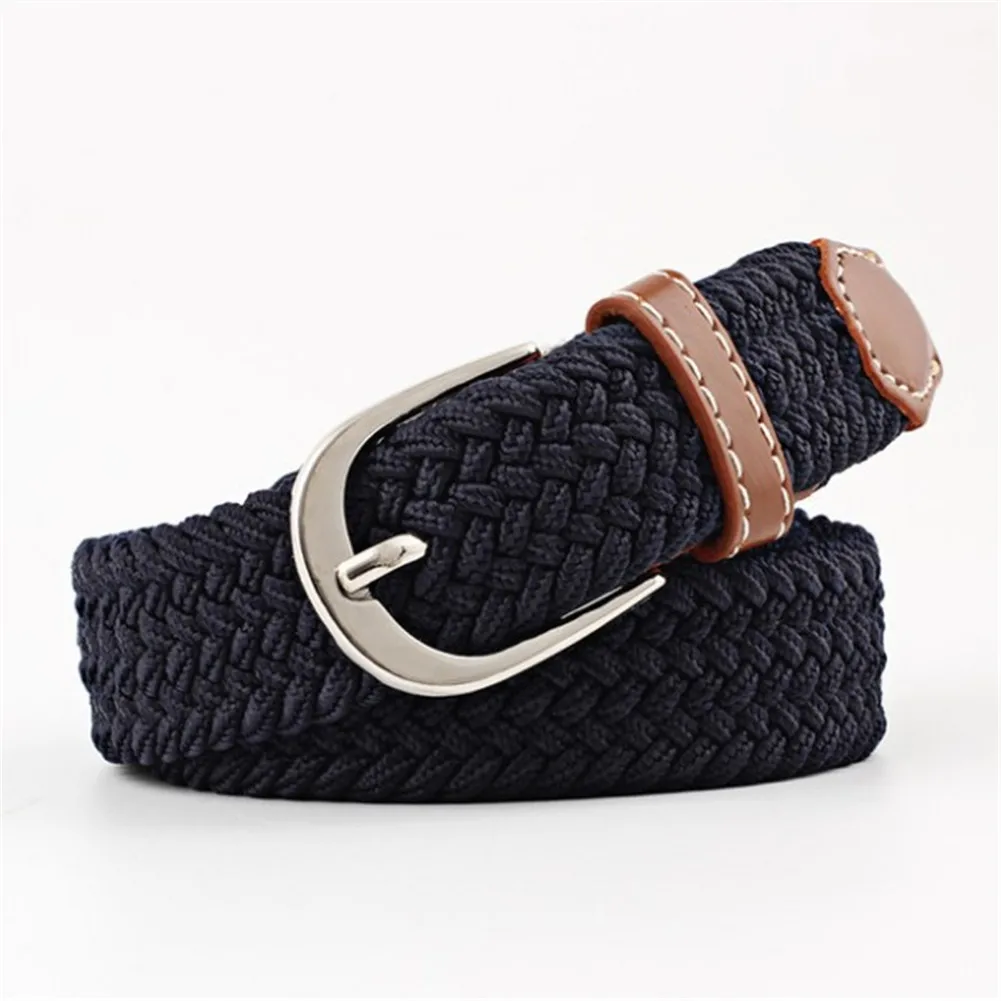 dark cyan Винтажный эластичный пояс Bohe, унисекс, однотонный плетеный ремень, плетеный кожаный ремень, широкий металлический ремень с пряжкой, плетеный ремень для женщин - Цвет: dark cyan