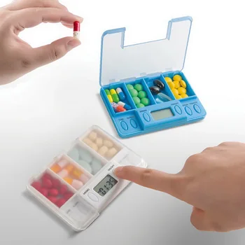 

4 Grid Intelligent Plastic Storage Box Electronic Timing Reminder Medicine Boxes Alarm Timer Pills Desk Organizer Pill Container