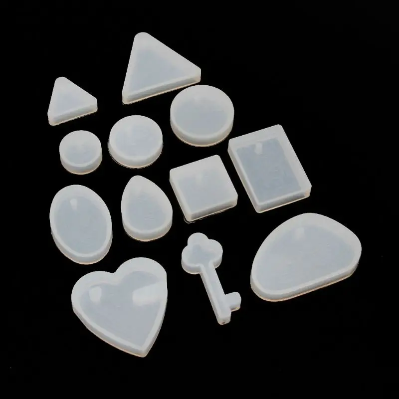 12Pcs Square Key Heart Round Triangle Pendant Resin Silicone Molds Jewelry Tools