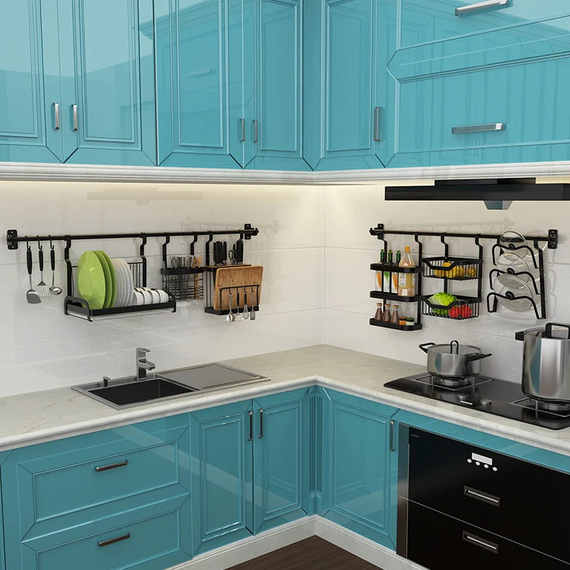 Черная Нержавеющая Сталь кухонная полка настенная стена свободное отверстие