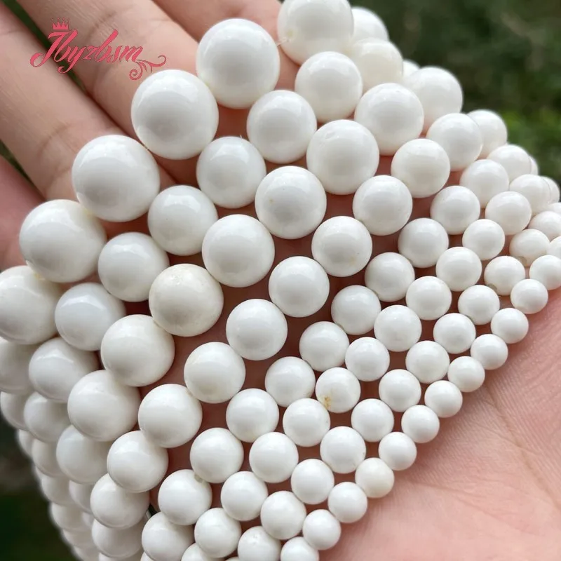 

AA Grade White Tridacna Shell Round Smooth Natural Stone Beads for DIY Accessories Charms Necklace Bracelet Jewelry Making 15"