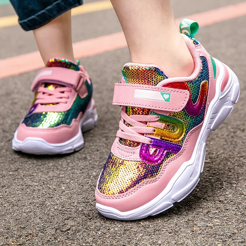 Zapatillas de deporte para ninos y ninas zapatos deportivos brillantes a la moda informales de primavera A01 2021