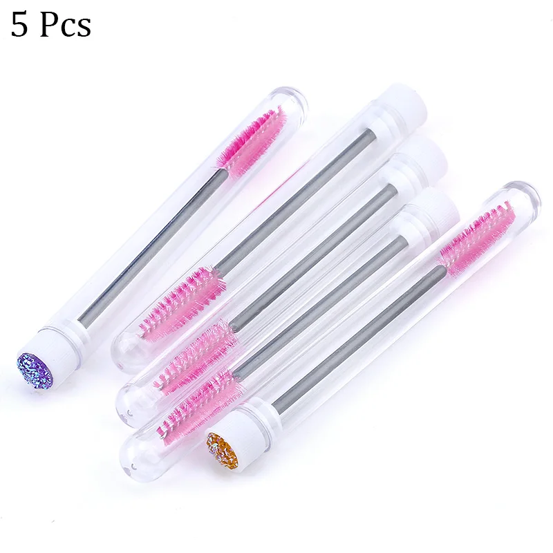 5pcs NEW Eyelash Extender Disposable Eyebrow Brush Separate Tube Design Charming Diamond Bottom Mascara Stick Applicator - Handle Color: 5pcs