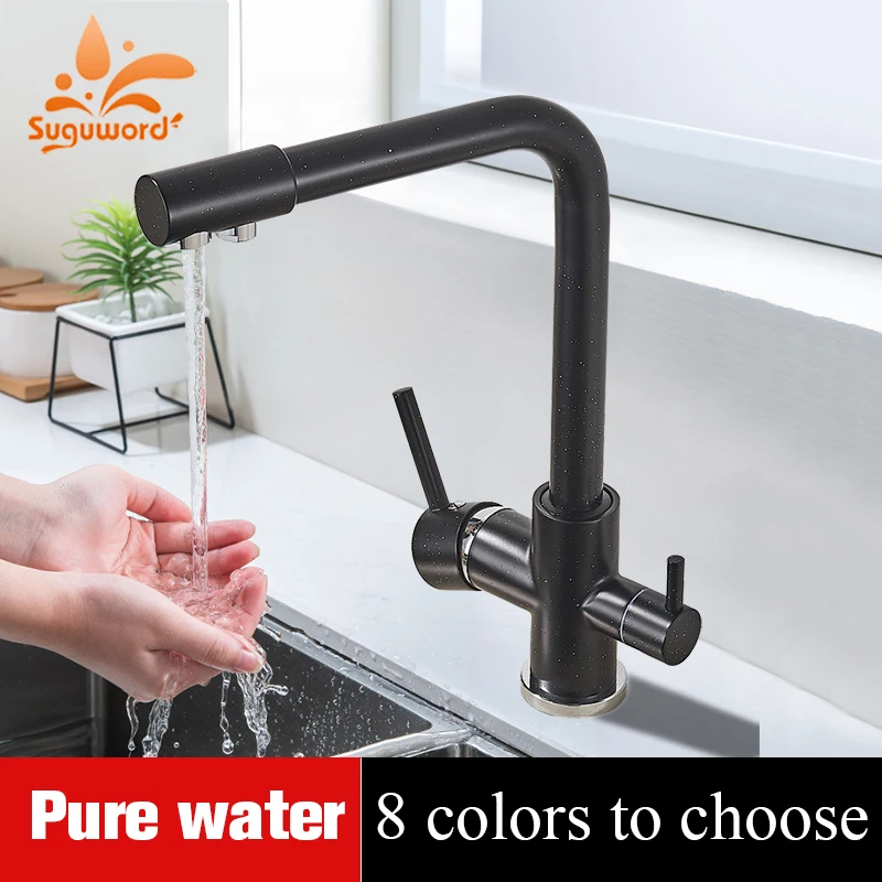 Purification Kitchen Sink Faucet Pure Drinking Water Filter Faucet Deck Mounted Brass Right Angle Cold Hot Water Mixer Tap