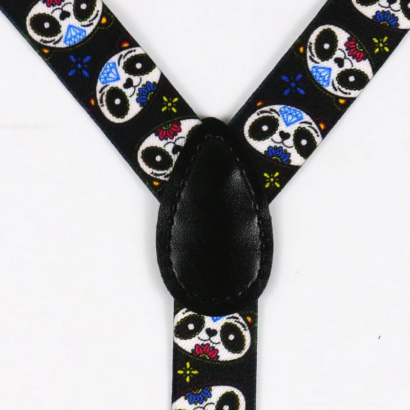 Winfox  New Adult 3 clips On Adjustable Cute Black Panda Animal Print Suspenders Braces For Men Women