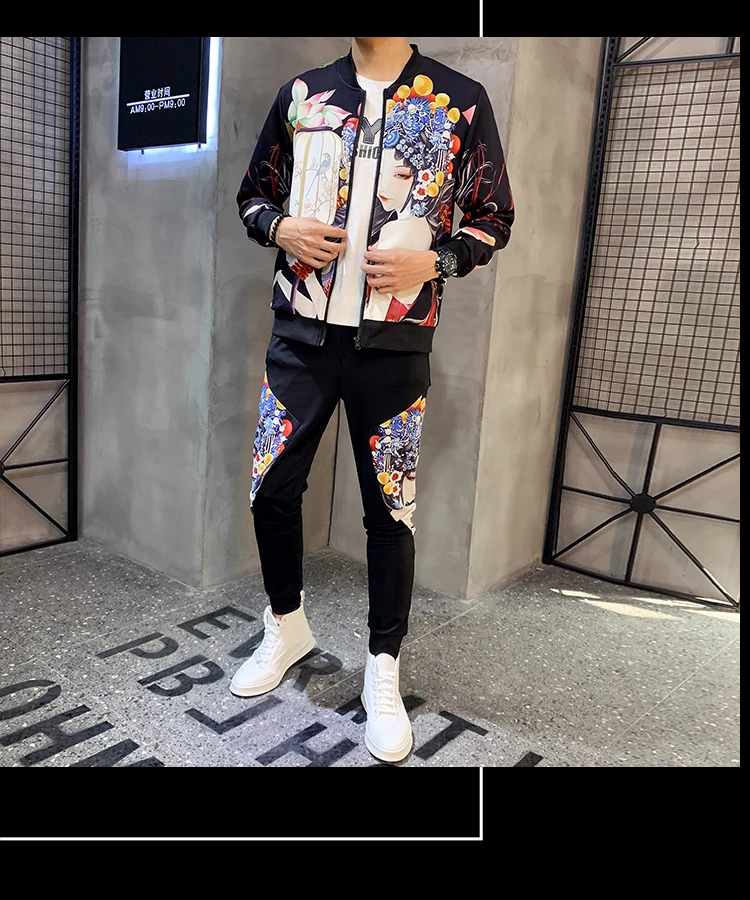 Мода Hombre Ropa осенний спортивный костюм с принтом для мужчин Jogginganzug Herren Ropa Hombre De Marca(куртка+ спортивные штаны) Pantalones Hombre