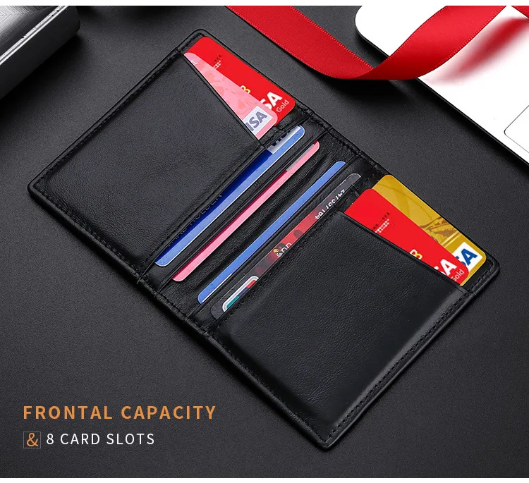 Men Minimalist Slim Card Holder Genuine Leather Card Wallet Slim Line Ultra Thin Mini Small Rfid Passport Id Card Holder Male