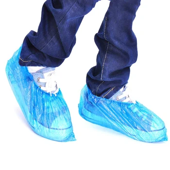 

100Pcs Plastic Waterproof Disposable Shoe Covers Rainy Day Carpet Floor Protector Thick Cleaning Shoe Cover Blue Overshoes