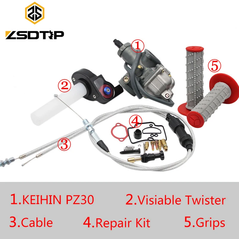 ZSDTRP тюнинг настроенная мощность струи KEIHIN PZ26 PZ27 PZ30 карбюратор+ Видимый Твистер+ кабель+ ручки чехол для Honda KTM Yamaha TTR250