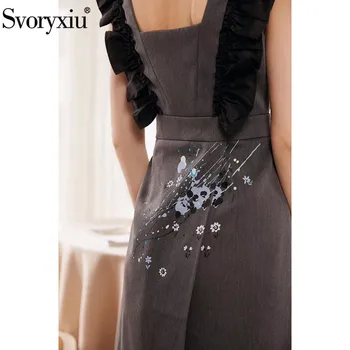 

Svoryxiu 2020 New Runway Summer Vintage Party Spaghetti Strap Dresses Women's Fashion Backless Print Ruffles Mini Dress