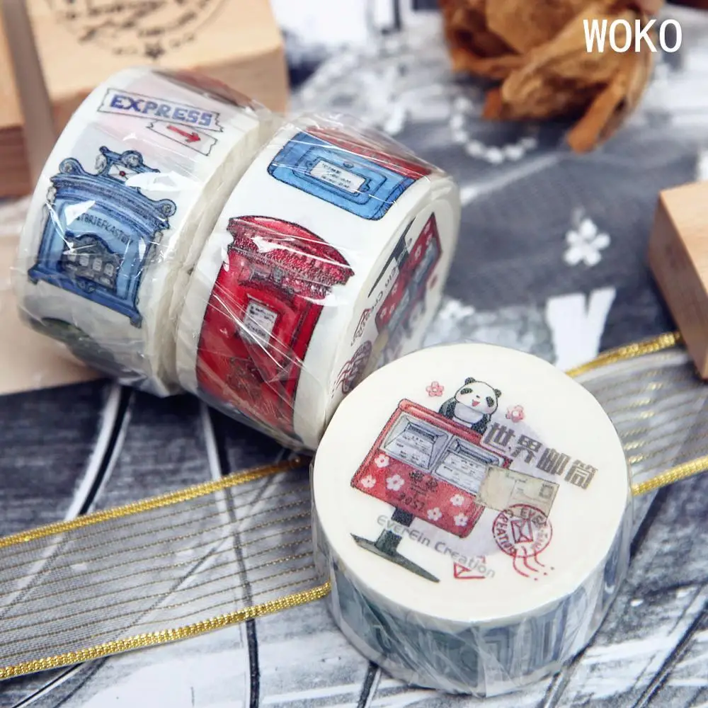 WOKO 25 мм* 10 м Ретро панда почтовый ящик мультфильм милый Васи клейкие ленты стикеры ностальгические письма коробка маскирующая лента DIY Скрапбукинг Эсколар