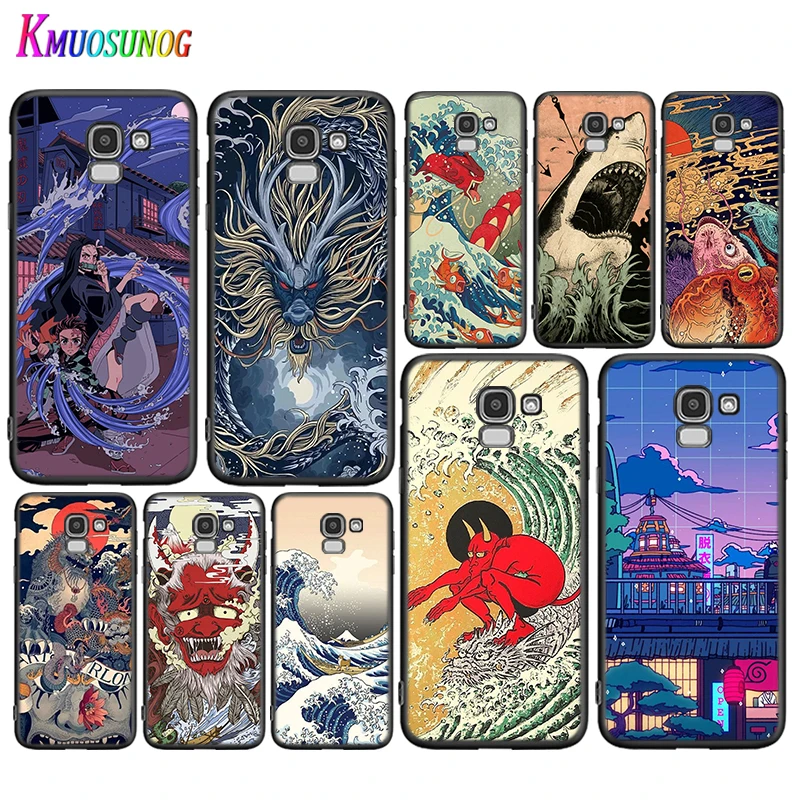 Black Cover Japanese wave Anime Dragon for Samsung Galaxy J8 J7 Duo J6 J5 Prime J4 Plus J3 J2 Core 2018 2017 2016 Phone Case | Мобильные