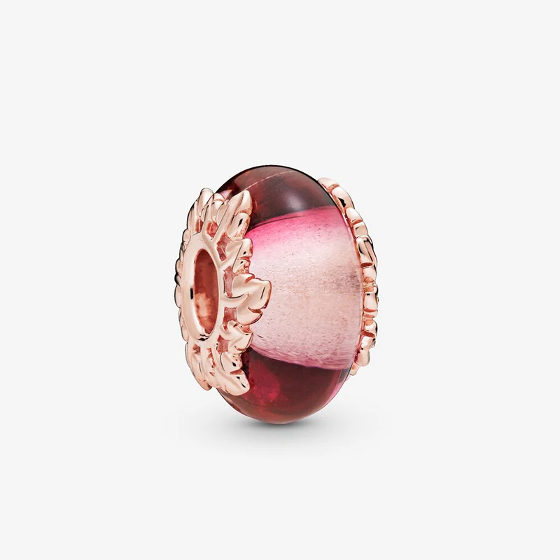 

2019 New Arrival 925 Sterling Silver Beads Pink Murano Glass & Leaves Charms fit Original Pandora Bracelets Women DIY Jewelry