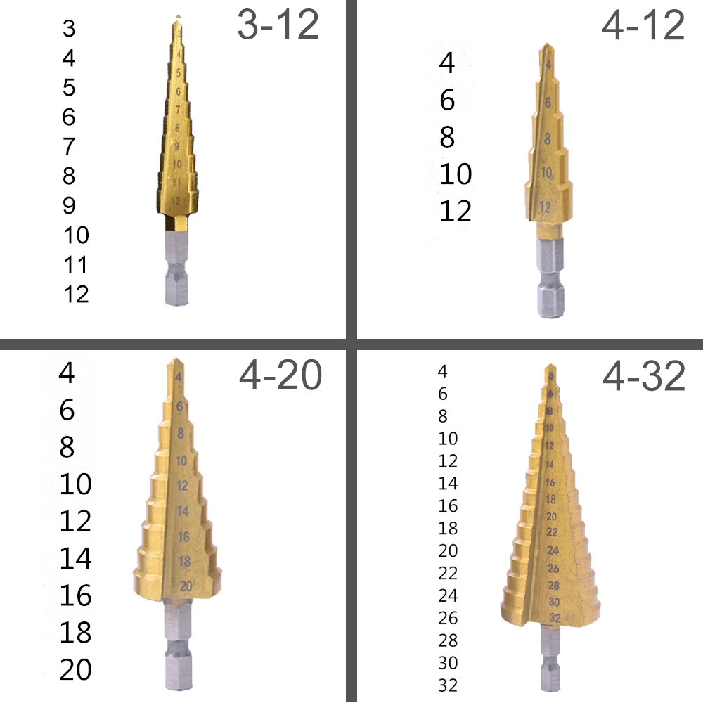 Foret étagé En Titane HSS - 13 Tailles En 1 (5 à 35 Mm), Pour Métal, Bois, Queue Ronde, Revêtement Or