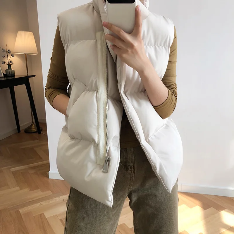 HLHPYHB Autumn Winter Woman Bread Design Cotton Vest Coat Female Base Parka Vest Tops Femal Warm Stand Collar Outwear Waistcoat