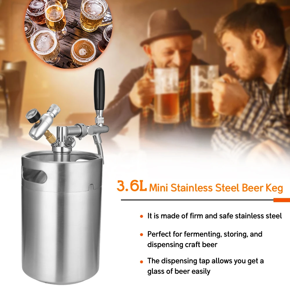 

5L/3L Stainless Steel Mini Beer Keg Stainless Steel Growler and Adjustable Tap and CO2 Injector German Beer Festival Wine Barrel
