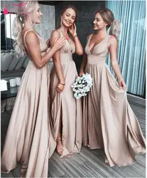 Платья подружки невесты с v-образным вырезом, Бандажное платье, простой стиль, длинное платье с открытой спиной, свадебное платье для