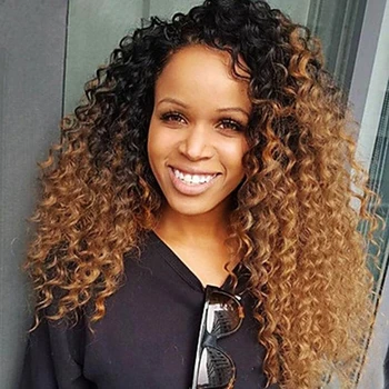 

Ombre Brown Long Curly Lace Front Wig With Baby Hair Afro Kinky Curly Hair Glueless Synthetic Lace Front Wig Heat Resistant