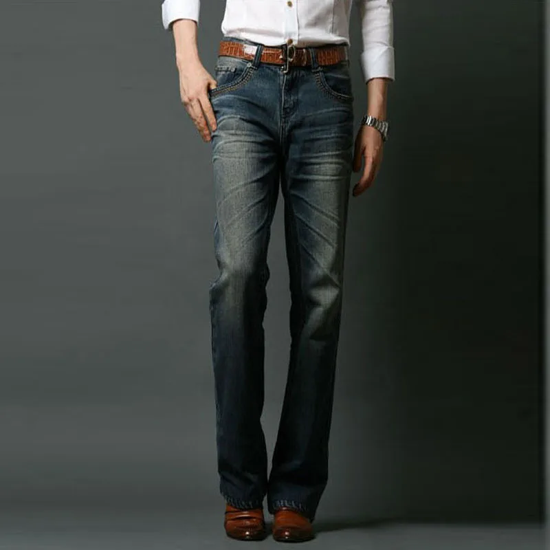 Мужские деловые повседневные мужские джинсовые штаны винтажные блестящие джинсы Homme обычные мужские Брендовые расклешенные джинсы