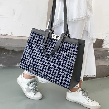 

Casual Tote Women Shoulder Bags 2020 High Capacity Ladies Female Purses and Handbags Luxury Designer Houndstooth